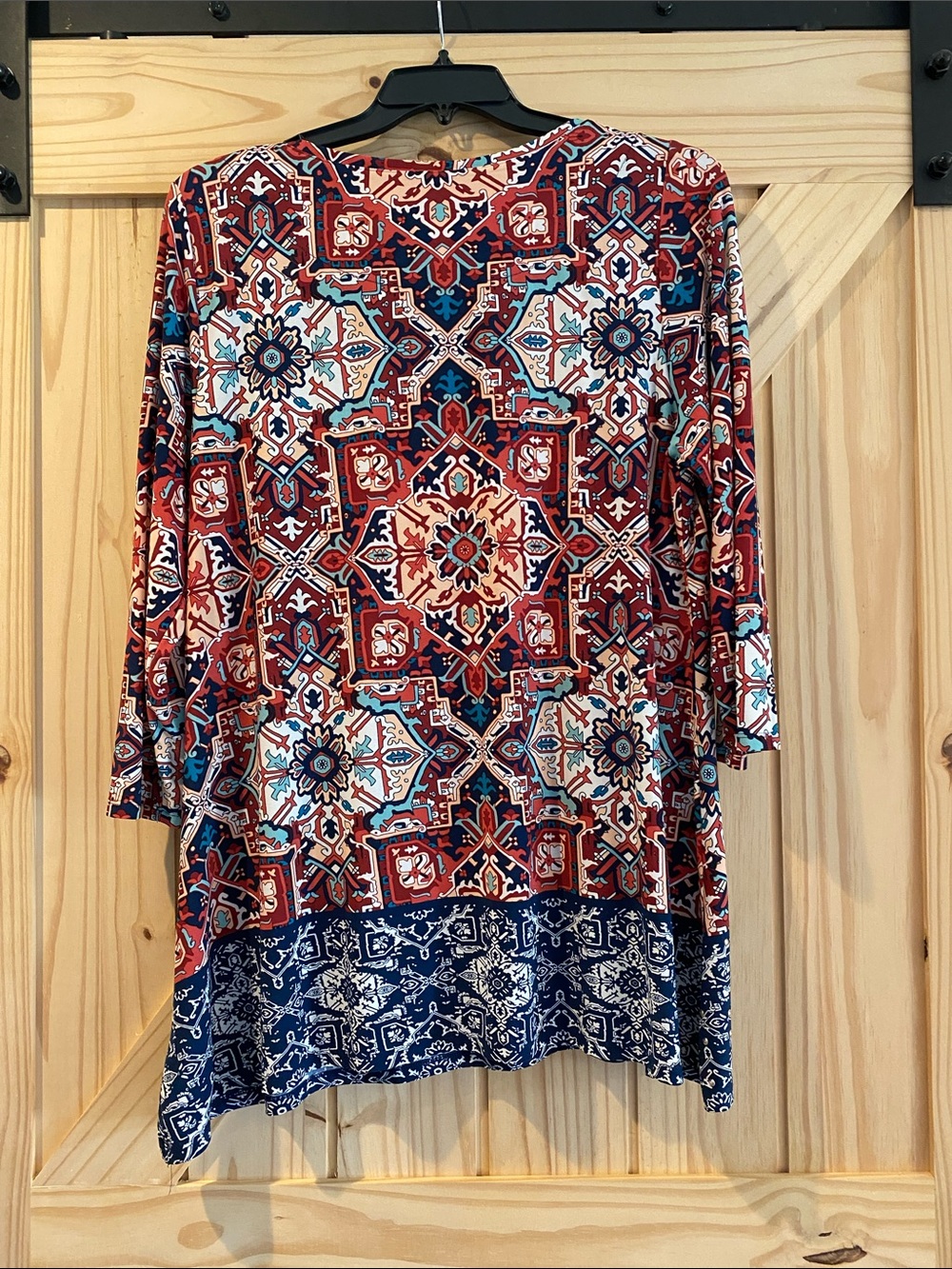 Ruby Rd. Red Multi Printed Tunic with Navy Border - Picture 4 of 6
